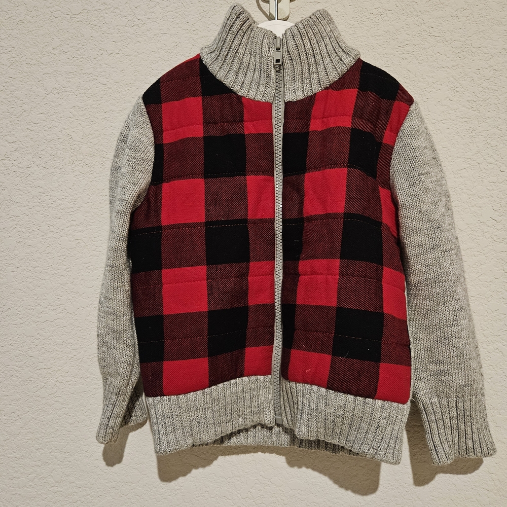 Cat & Jack Red and Black Plaid Kids Sweater